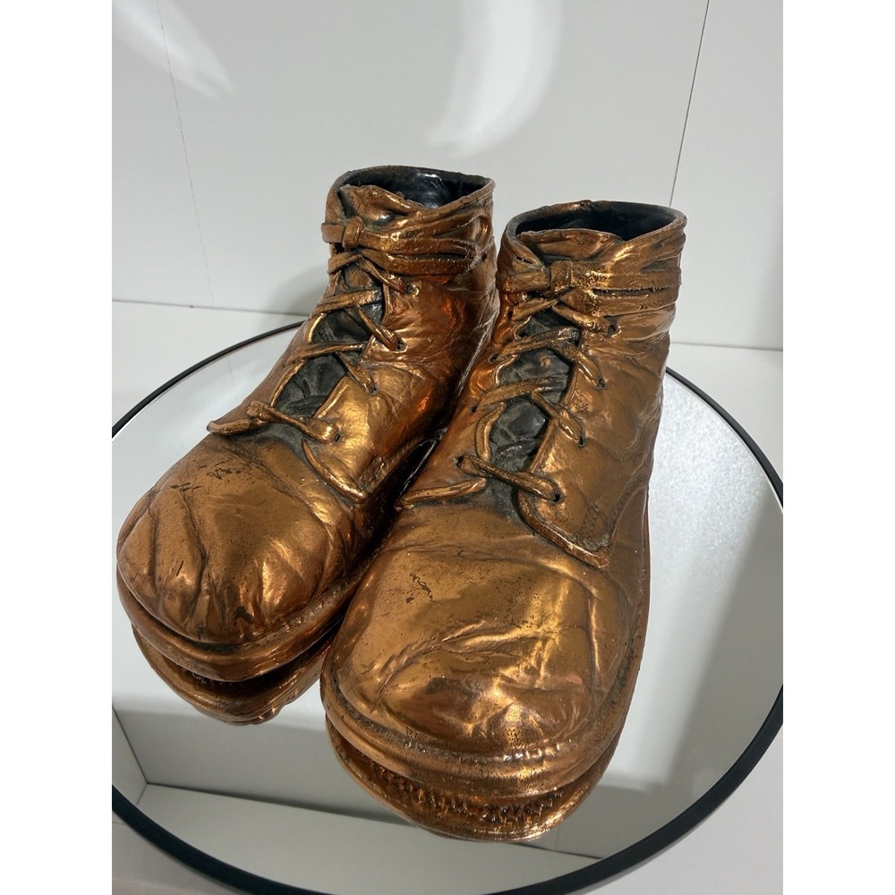 Vintage Bronzed Baby Shoes Pair Keepsake Heirloom Nursery Decor Copper Toned - Picture 5 of 6